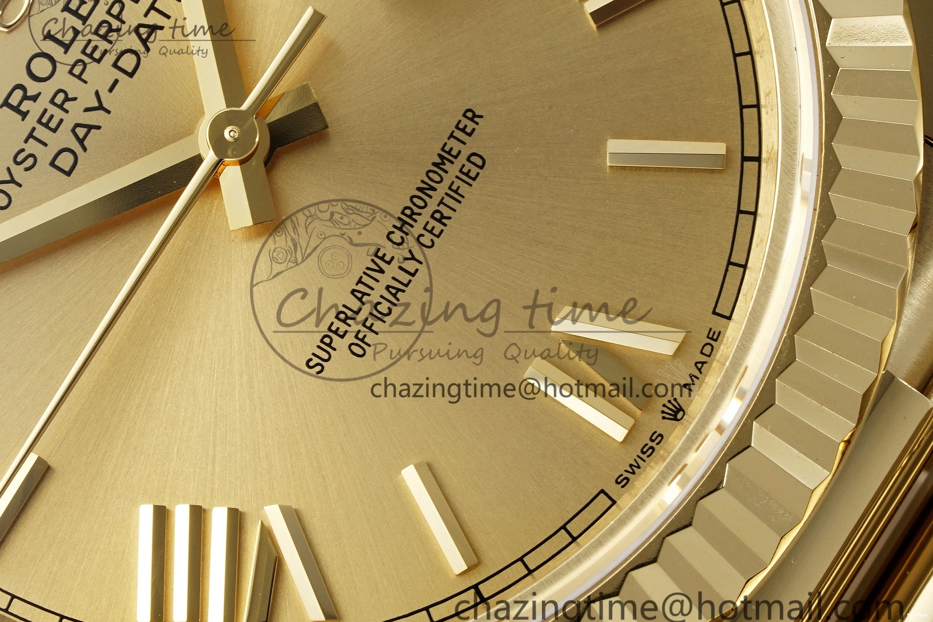 MiroTime 0505 Comfortable DayDate 40 YG JDF Gain Weight 904L Steel YG Dial Roman Markers on President Bracelet A2836 V 1821